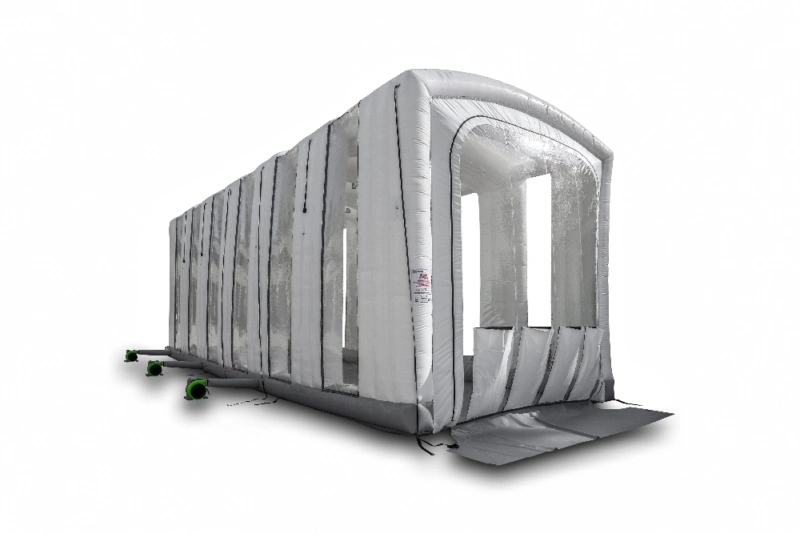 Frontal soft sided inflatable paint booth